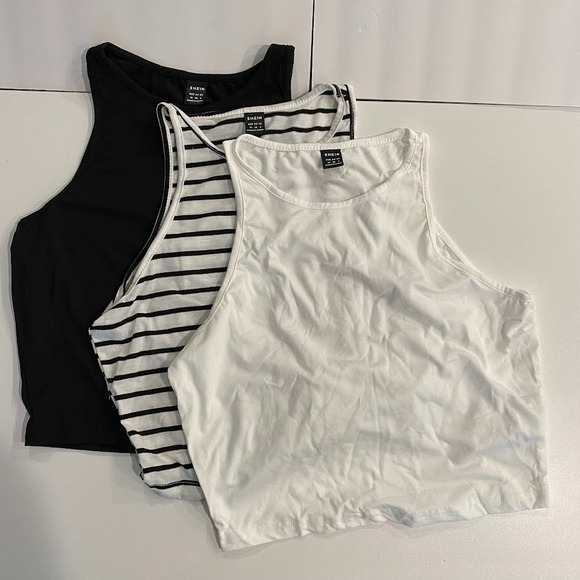 SHEIN Kids 3 Pack Tank Tops White Black Stripe Sleeveless Tops Size M - Picture 5 of 9